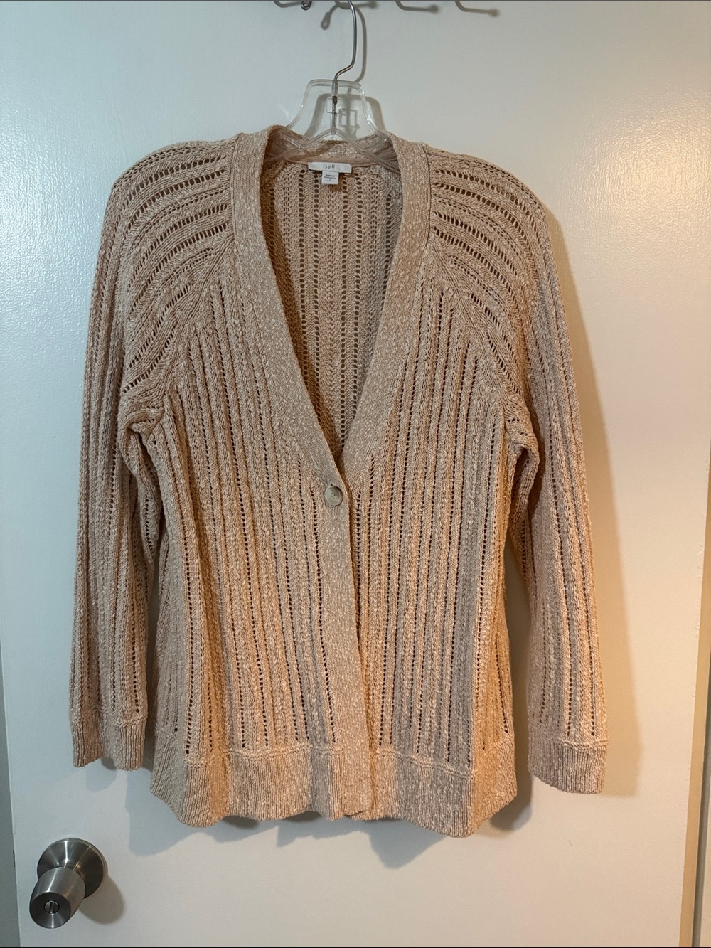J. Jill Open-Knit Blush Single-Button Cardigan